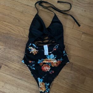 Cupshe Black Floral One-Piece Swimsuit